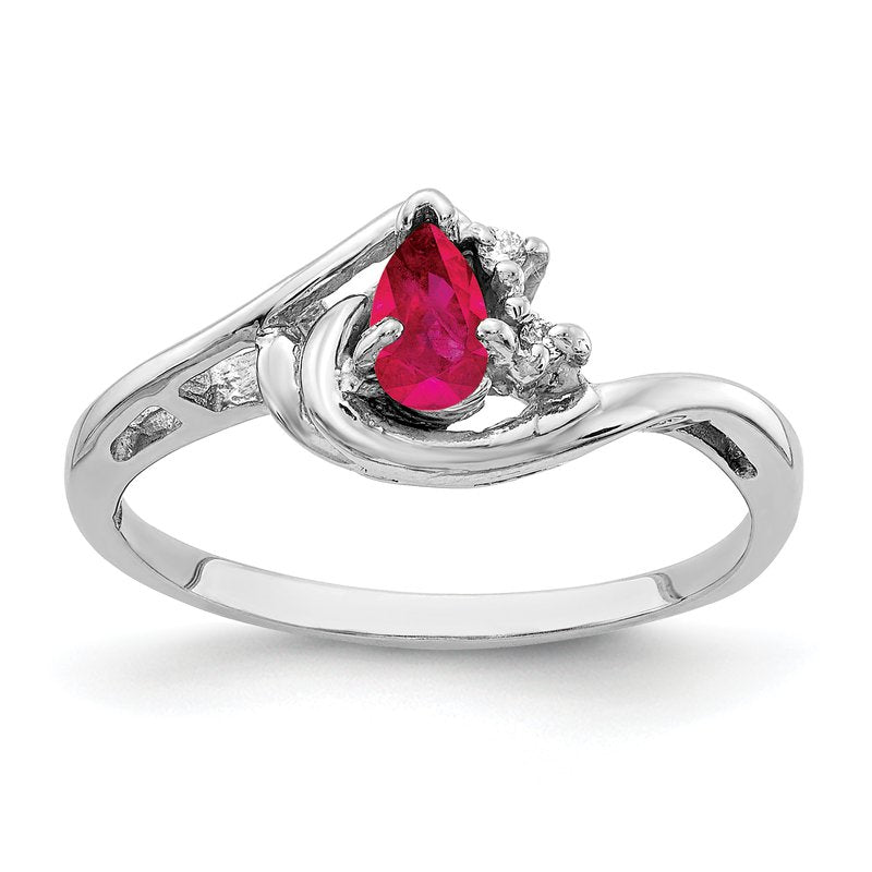 14k White Gold 5x3mm Pear Ruby A Diamond ring