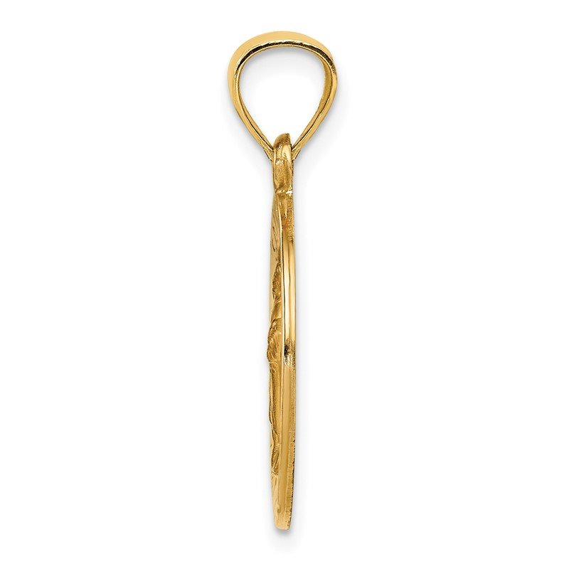 14k Polished and Satin Hollow St Raphael Medal Round Pendant