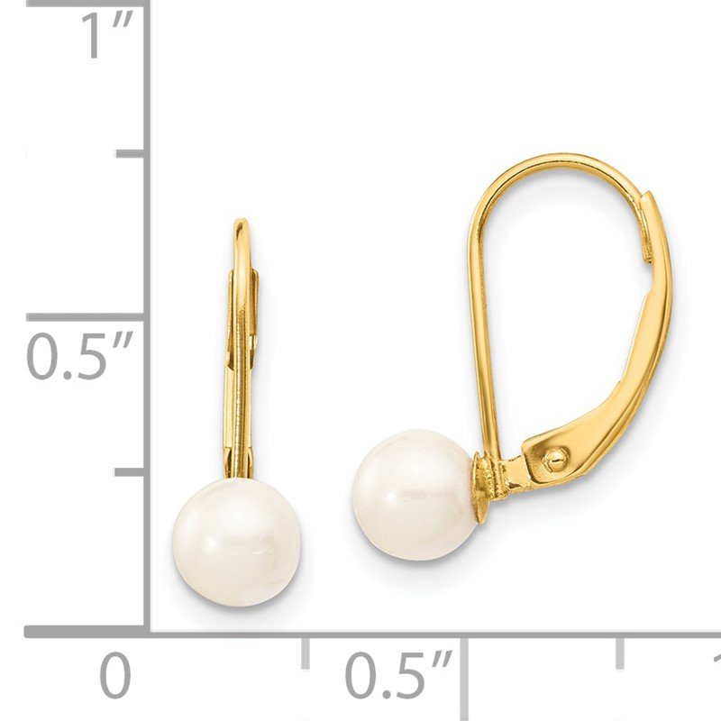 14k 5-6mm White Round Akoya Saltwater Cultured Pearl Leverback Earrings