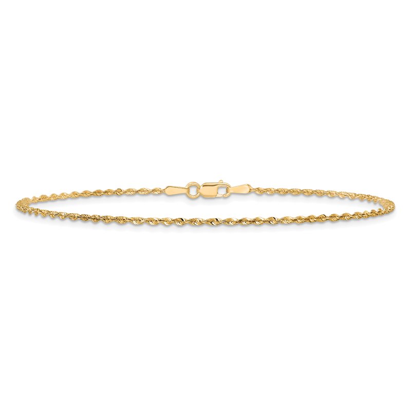 14K 10 inch 1.5mm Ultra Diamond-cut Rope with Lobster Clasp Anklet