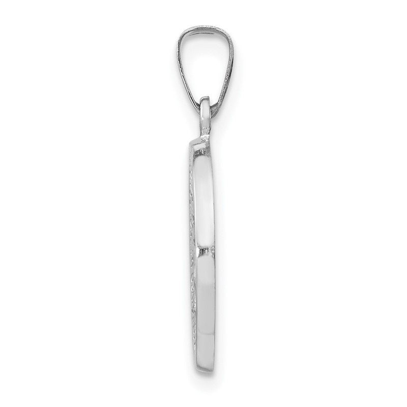 14k White Gold Polished and Satin Hollow Miraculous Medal Round Pendant