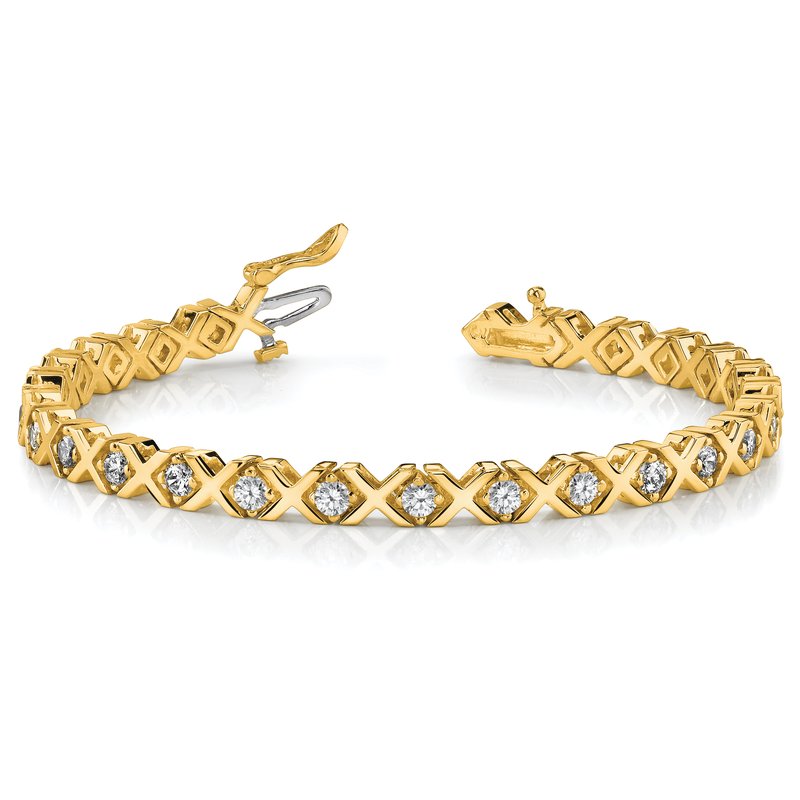 14k Complete 2 carat Round AAA Diamond 4-prong X-design 7 inch Tennis Bracelet