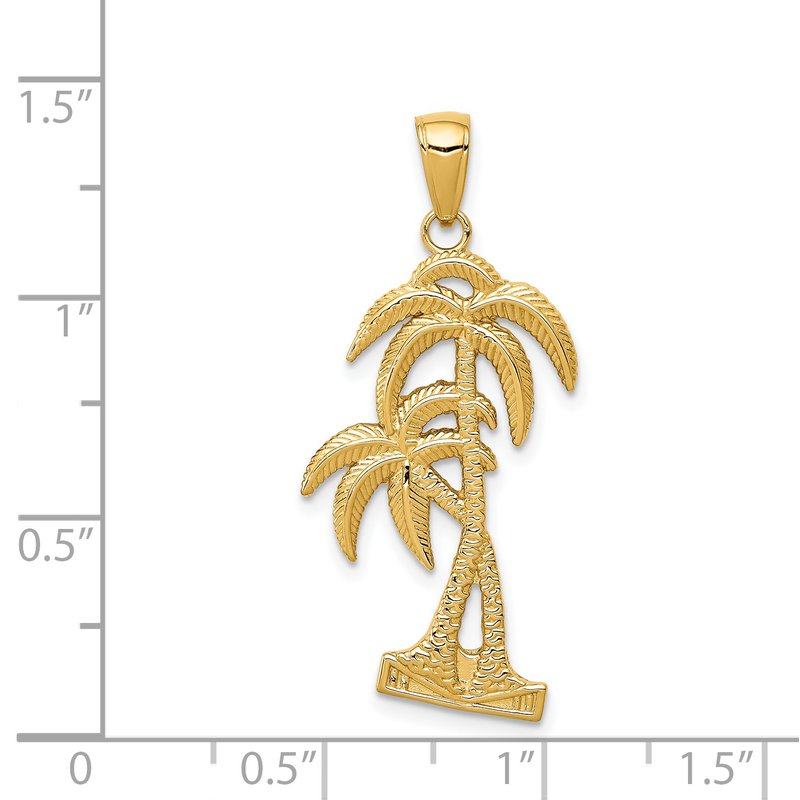 14K Polished and Textured Palm Trees Pendant