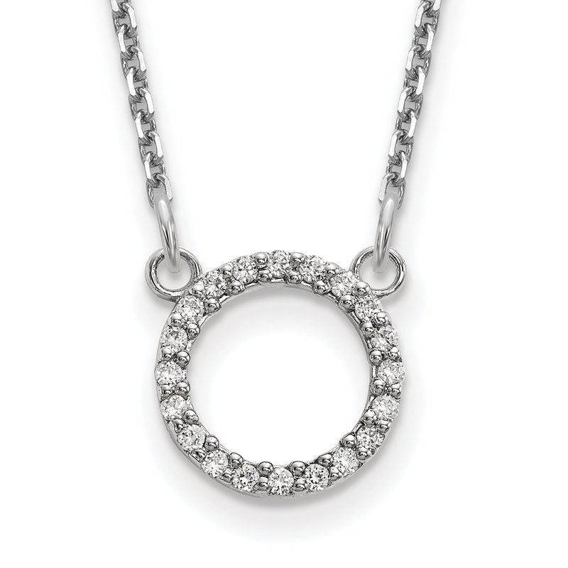 14k White Gold Polished 1/15 carat A Diamond Open Circle 18 inch Necklace