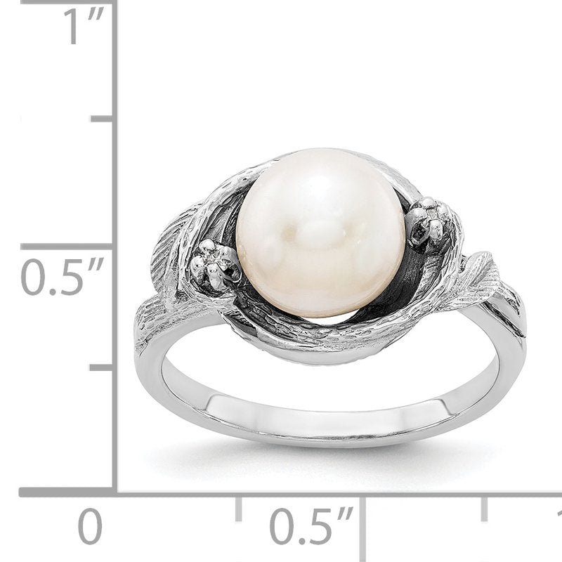 14k White Gold 7.5mm FW Cultured Pearl AA Diamond ring