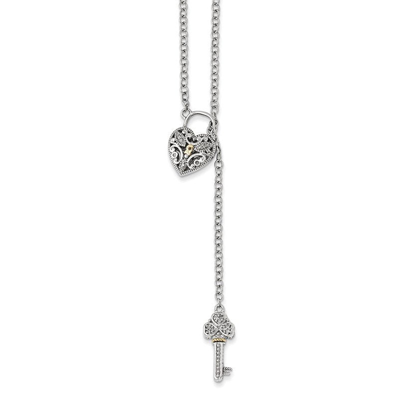 Sterling Silver Rhodium-plated with 14K Accent 18 Inch Diamond Heart Lock and Key Necklace