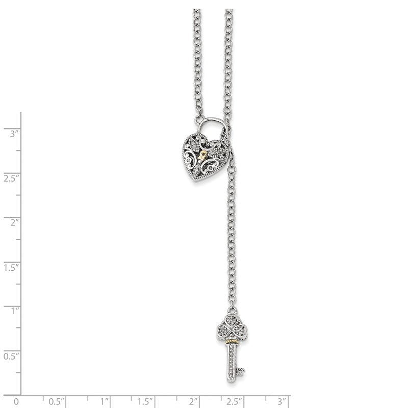 Sterling Silver Rhodium-plated with 14K Accent 18 Inch Diamond Heart Lock and Key Necklace