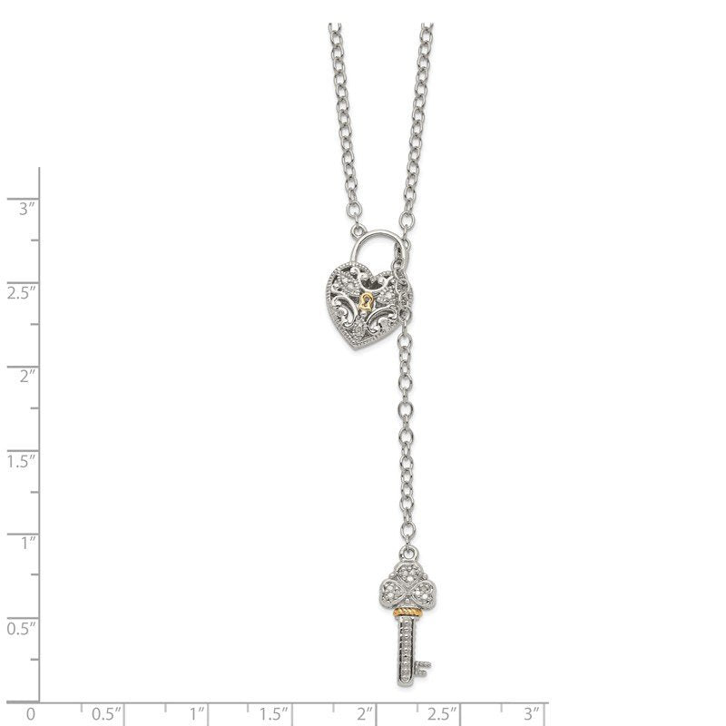 Sterling Silver Rhodium-plated with 14K Accent 18 Inch Diamond Heart Lock and Key Necklace
