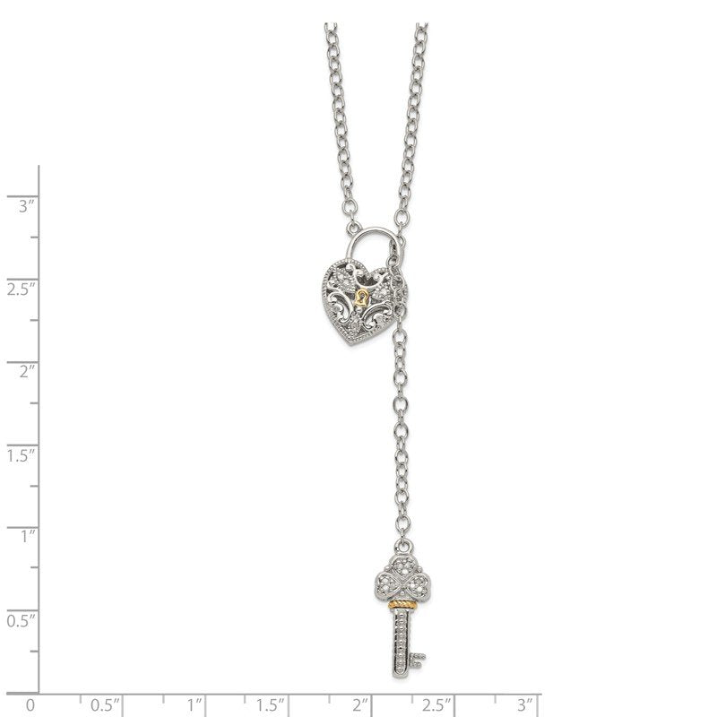 Sterling Silver Rhodium-plated with 14K Accent 18 Inch Diamond Heart Lock and Key Necklace
