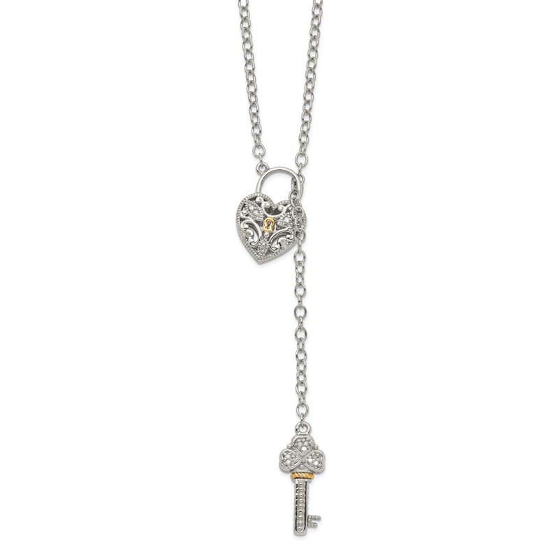 Sterling Silver Rhodium-plated with 14K Accent 18 Inch Diamond Heart Lock and Key Necklace