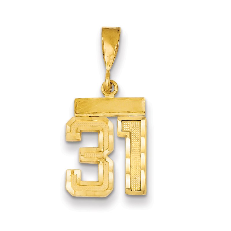 14k Small Brushed Diamond-cut Number 31 Charm