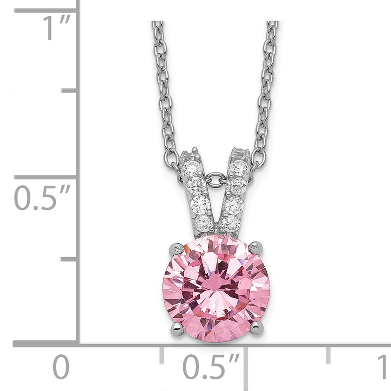 Sterling Silver Rhodium-plated Pink and White Brilliant-cut CZ Split Bail 18 Inch Necklace
