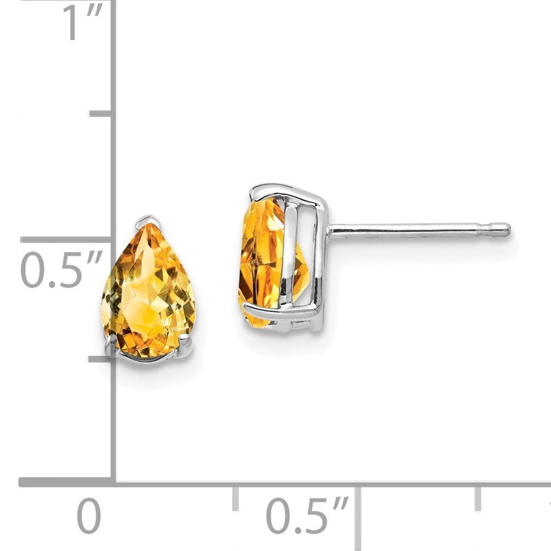 14k White Gold 7x5mm Pear Citrine Post Earrings