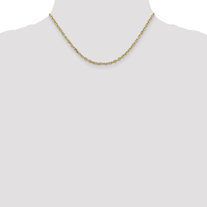 14K 26 inch 3mm Diamond-cut Round Open Link Cable with Lobster Clasp Chain