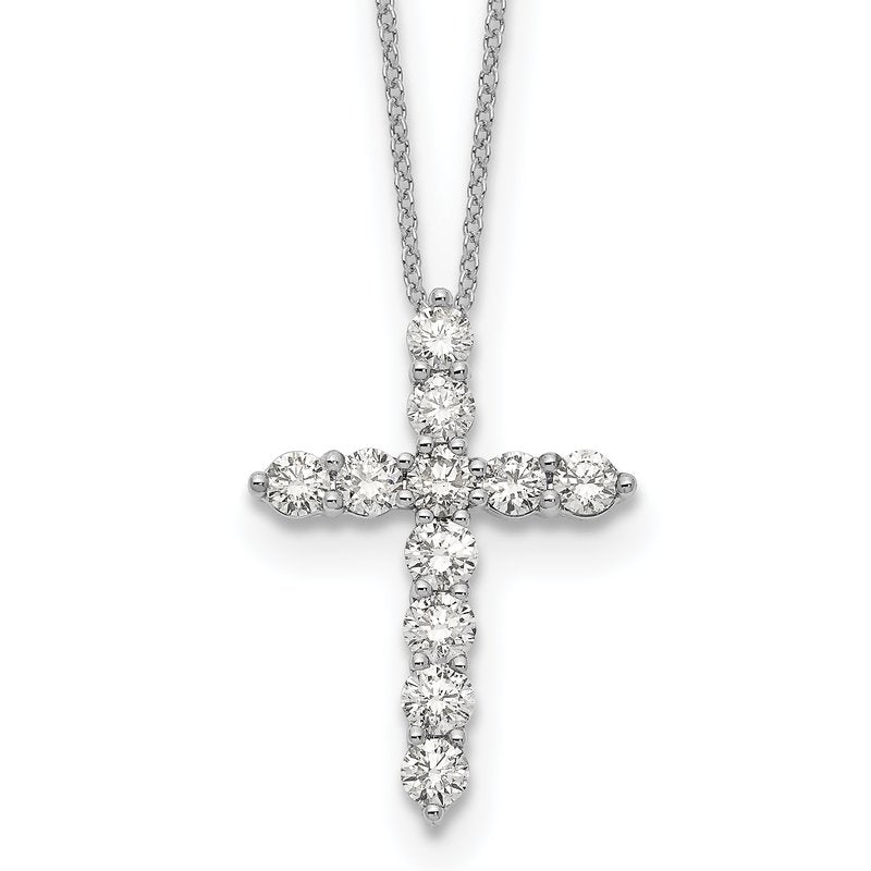 14k White Gold 1/4 carat Diamond Cross Pendant 18 inch Necklace