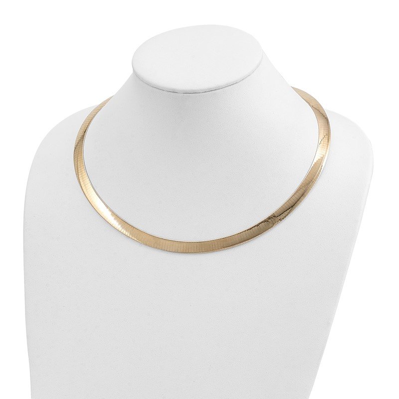14k Two-tone 8mm Lightweight Reversible 16 inch Omega Necklace Plus 2 inch Heart Chain Extender