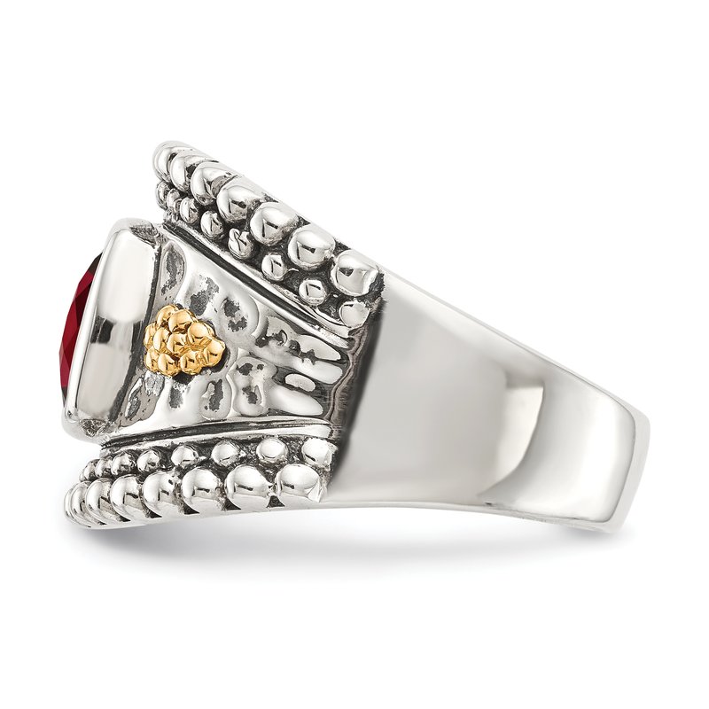 Sterling Silver with 14K Accent Antiqued Cushion Bezel Garnet Ring