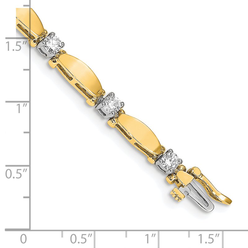 14k Two-tone Complete 1.87 carat Round A Diamond Curved Bar Link 7 inch Tennis Bracelet