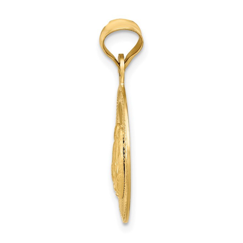 14k Polished and Diamond-cut Baptism Round Pendant