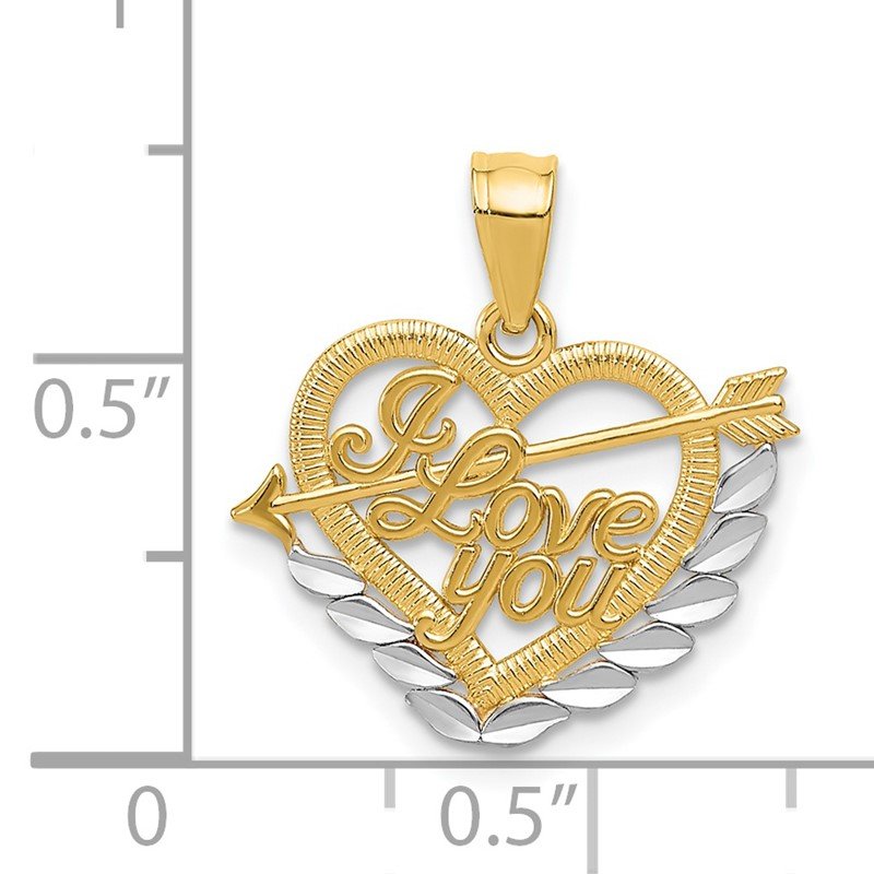 14k and White Rhodium I LOVE YOU Heart and Arrow Pendant