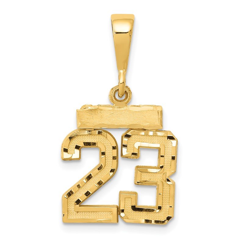 14k Small Brushed Diamond-cut Number 23 Charm