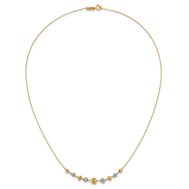 14k Two-tone Polished Diamond-cut Graduated Barrel Beads 18 inch Necklace