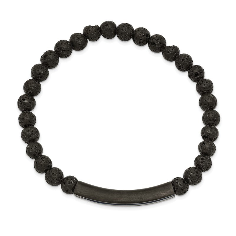 Stainless Steel Brushed and Polished Black and Blue IP-plated with 6mm Lava Stone Beaded Stretch Bracelet
