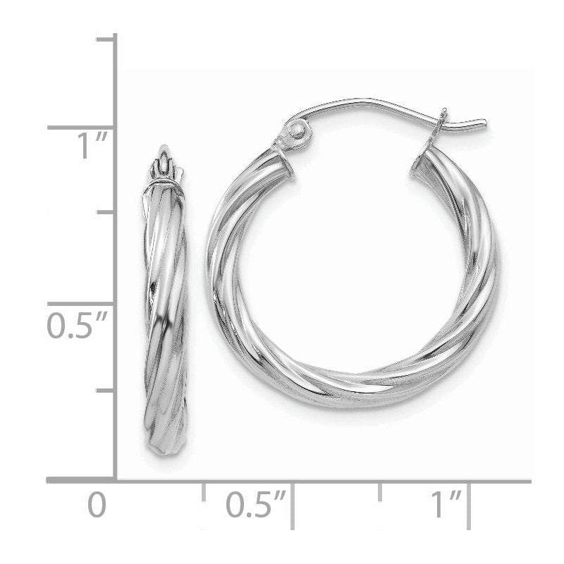14k White Gold Polished 3.25mm Twisted Hoop Earrings