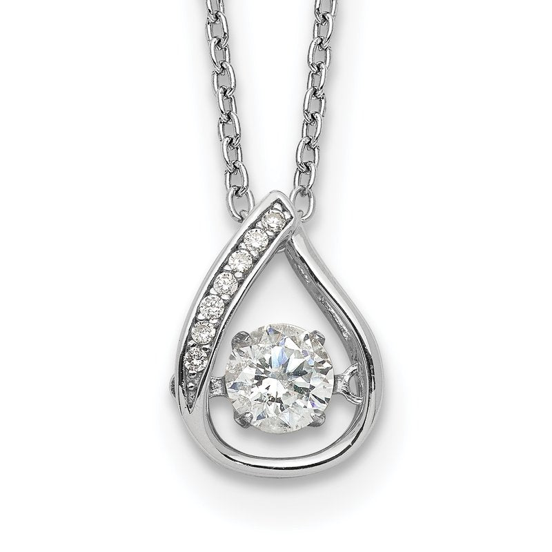 Sterling Silver Rhodium-plated Brilliant-cut Vibrant CZ Teardrop 18 Inch Necklace