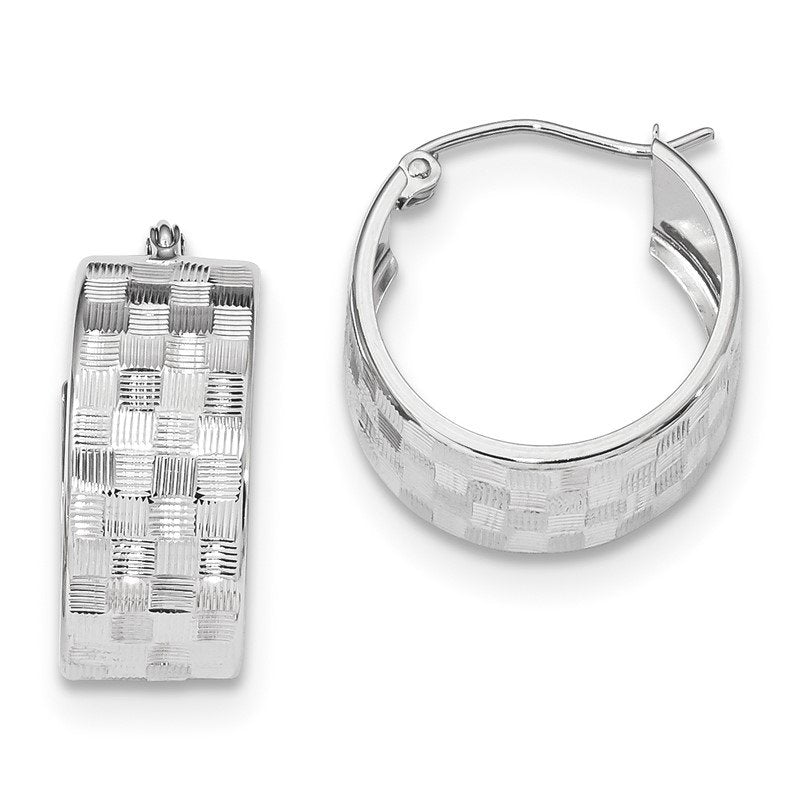 14k White Gold Diamond-cut Hoop Earrings