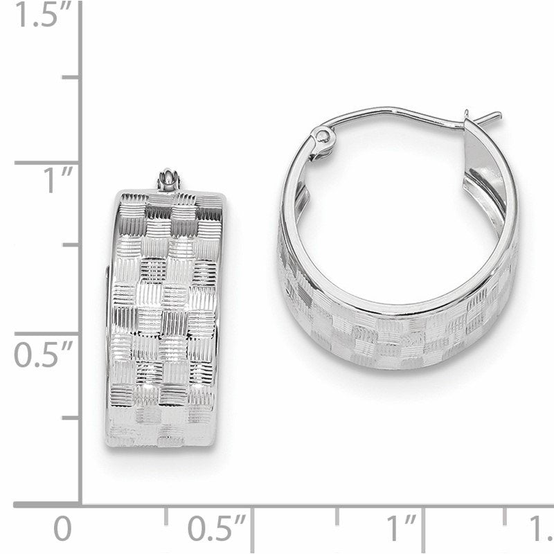 14k White Gold Diamond-cut Hoop Earrings