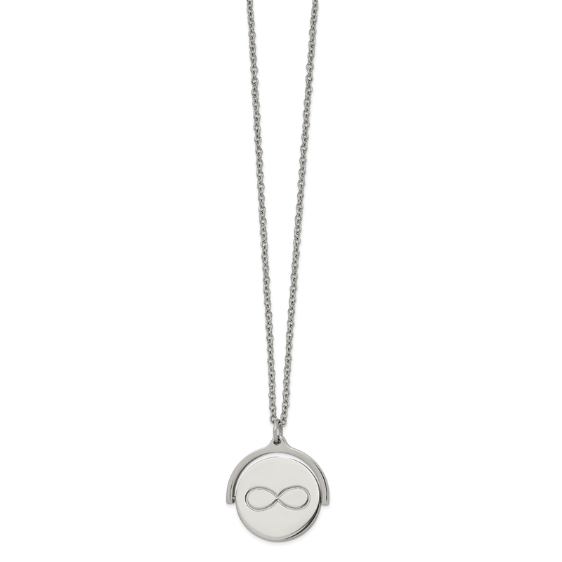 Stainless Steel Polished Infinity Symbol Moveable Pendant on a 16.5 inch Cable Chain with a 1.25 inch Extension Necklace