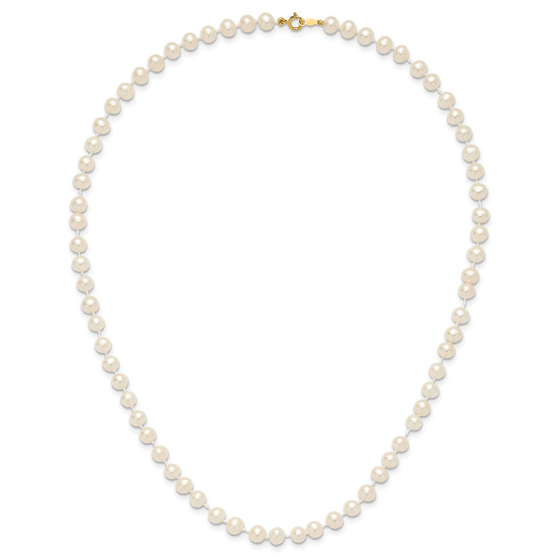 14k 5-6mm White Semi-Round Freshwater Cultured Pearl 12 inch Necklace