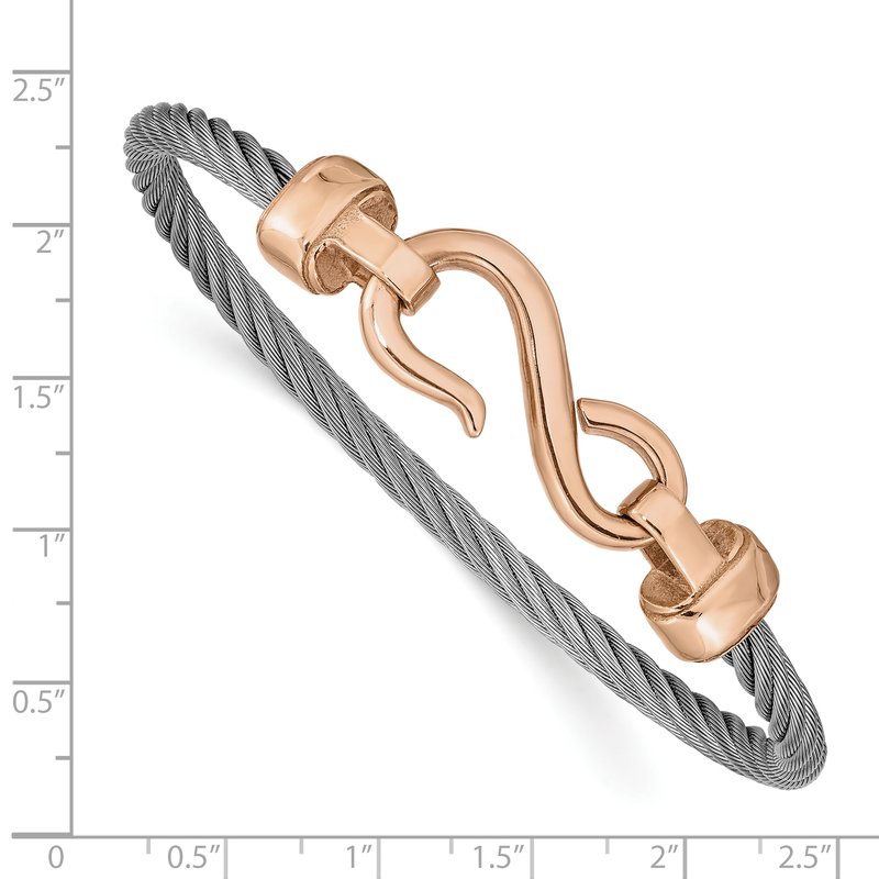 Stainless Steel Polished Flexible Wire Rose IP-plated Hook Bangle