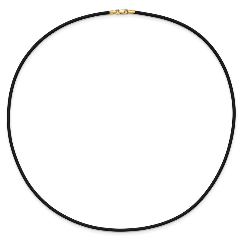 14k Yellow Clasp 2mm 16 inch Black Rubber Cord Necklace