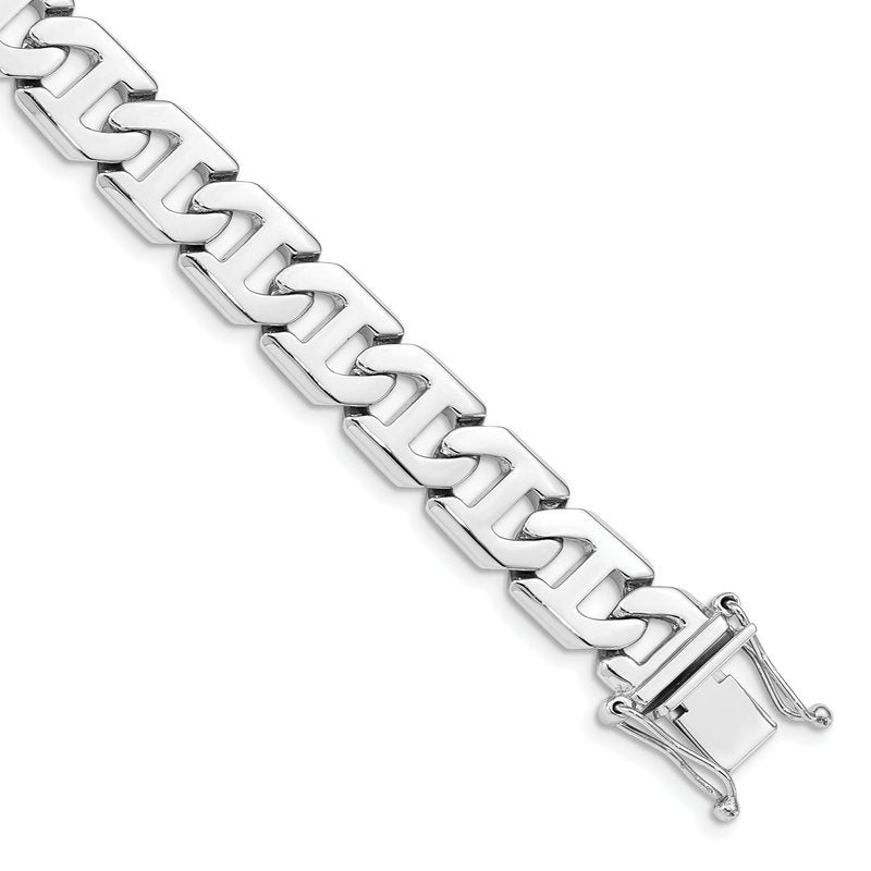 14K White Gold 20 inch 10.2mm Hand Polished Fancy Link with Box Catch Clasp Chain