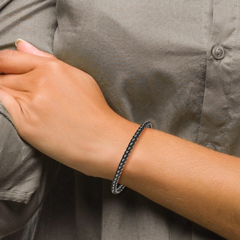 Stainless Steel Polished Black IP-plated Braided Wire and Rubber 8.25 inch Bracelet