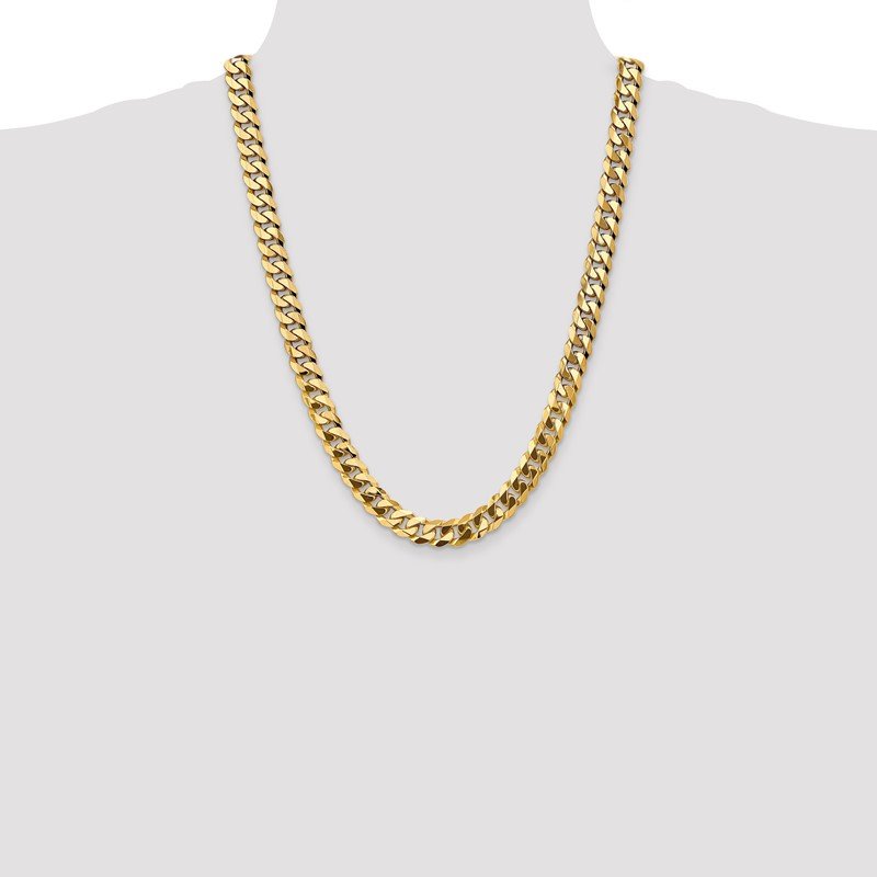 14K 26 inch 9.5mm Flat Beveled Curb with Lobster Clasp Chain