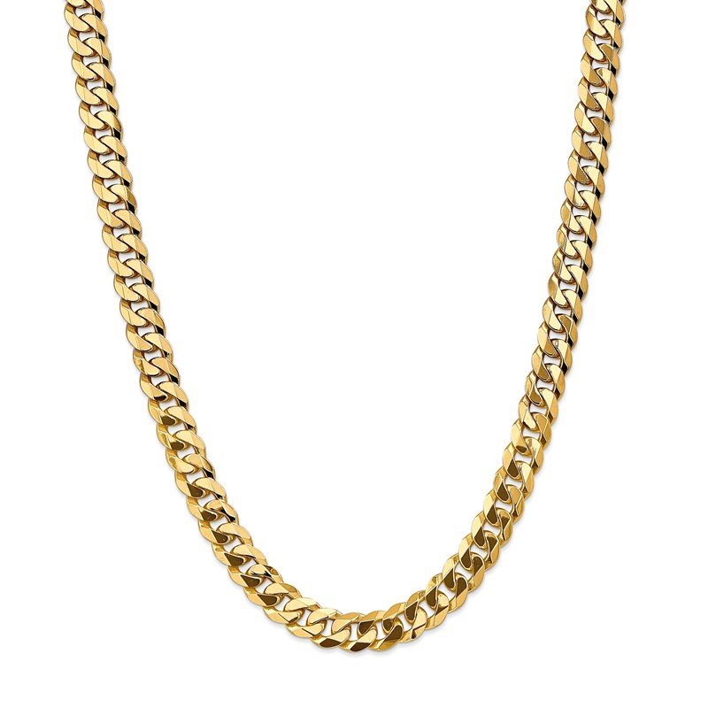 14K 26 inch 9.5mm Flat Beveled Curb with Lobster Clasp Chain