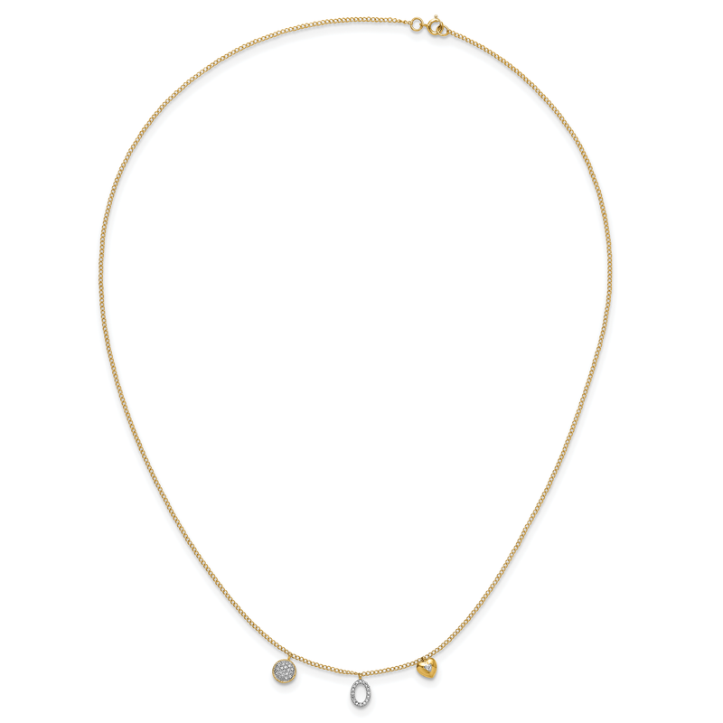 14k Polished 1/10 carat Diamond Two Circle and Heart 18 inch Necklace