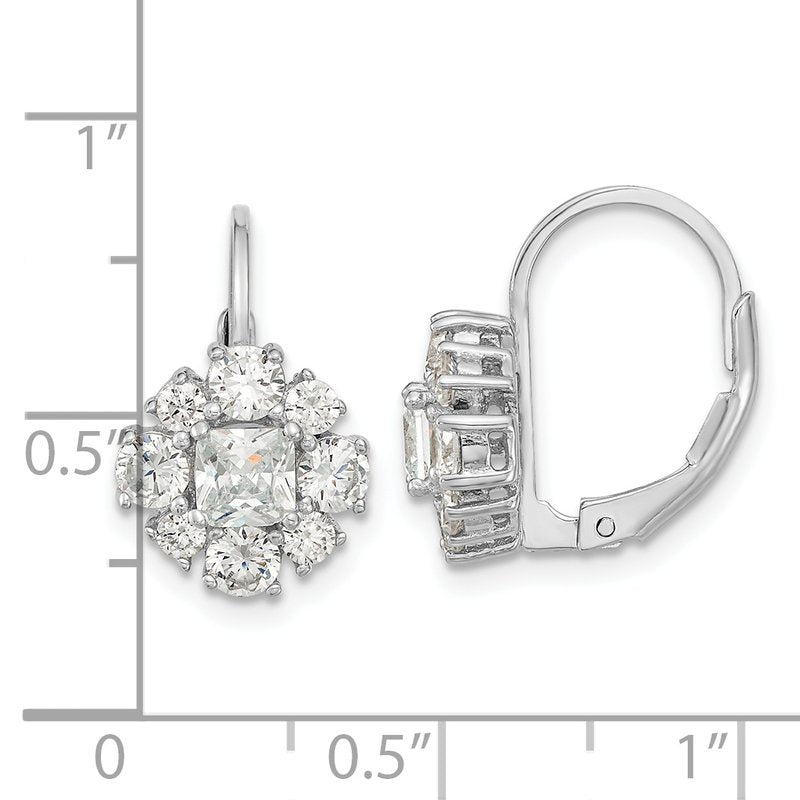 Sterling Silver Rhodium-plated Princess-cut and Brilliant-cut CZ Leverback Earrings