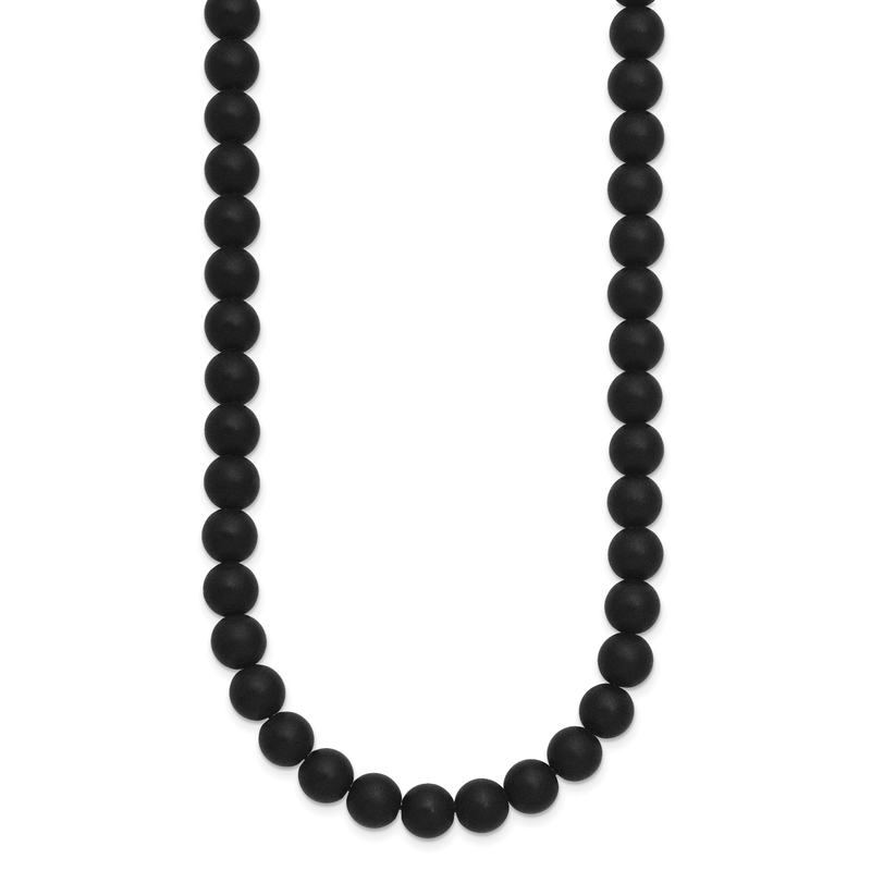 Stainless Steel Brushed with Black Agate and  Antiqued Clasp 27 inch Necklace