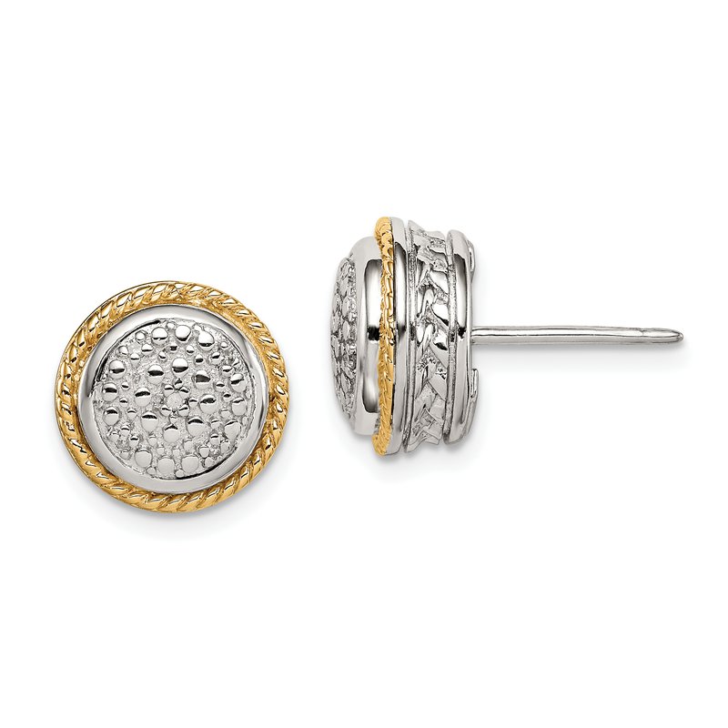 Sterling Silver Rhodium-plated with 14K Accent Polished Diamond Post Earrings