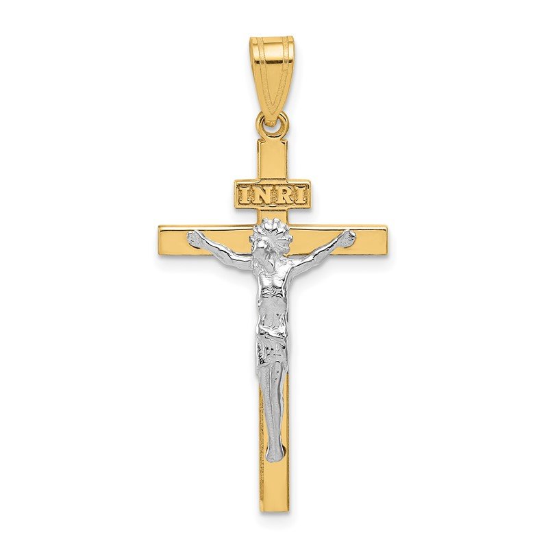 14K Two-tone INRI Crucifix Pendant