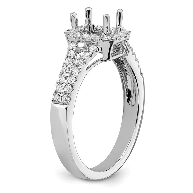 14K White Gold 3/8 carat Lab Grown Diamond VS+ F+ Semi-Mount Emerald Halo Engagement Ring