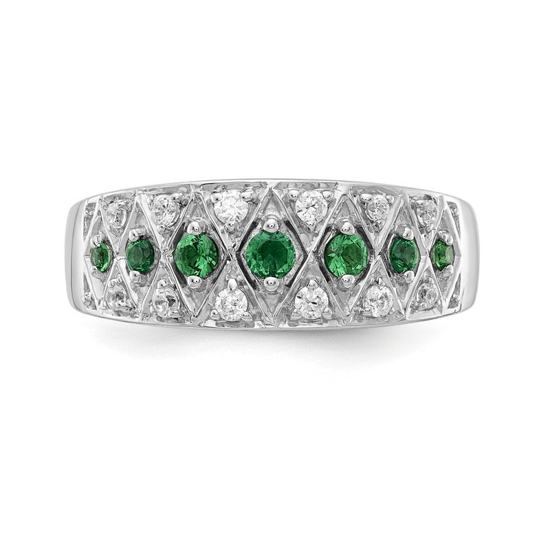 14k White Gold Diamond and Emerald Fancy Ring