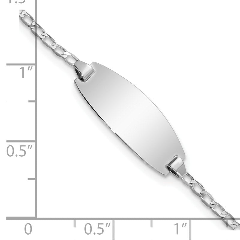 14k White Gold Polished Solid Chain/Solid Plate Curb Link Oval 18.5x8.5mm Plate 5.5 inch Baby/Child ID Bracelet