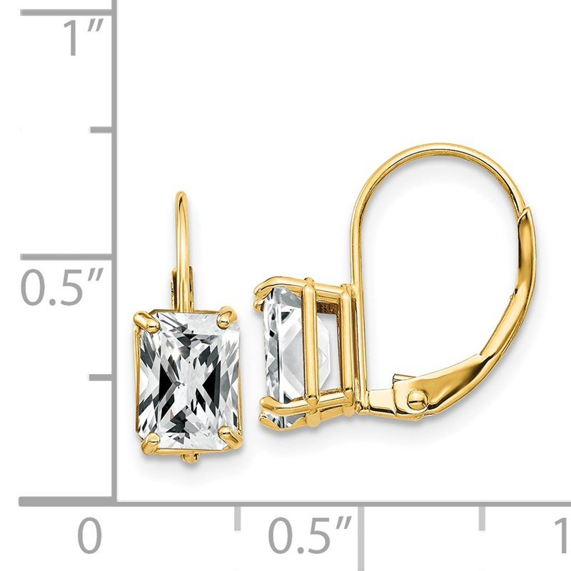 14k 7x5mm Emerald-cut Cubic Zirconia Leverback Earrings