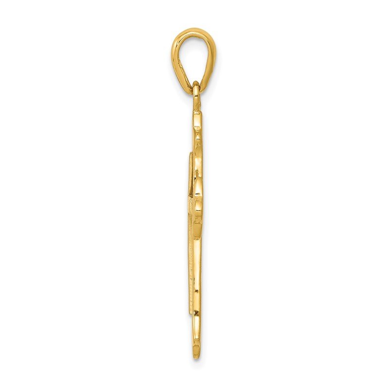 14k Two-tone Fleur De Lis Cross Pendant