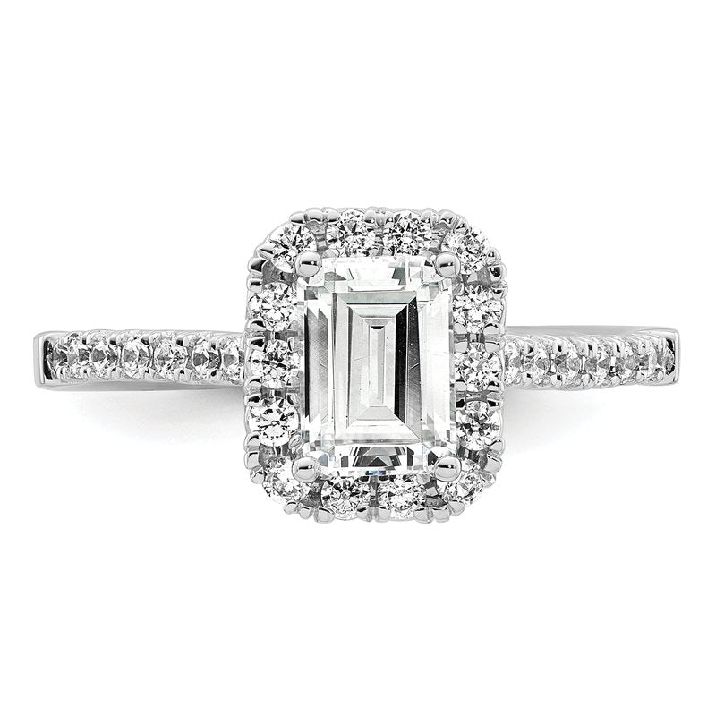14K White Gold 1/4 carat Lab Grown Diamond VS+ F+ Semi-Mount Emerald Halo Engagement Ring